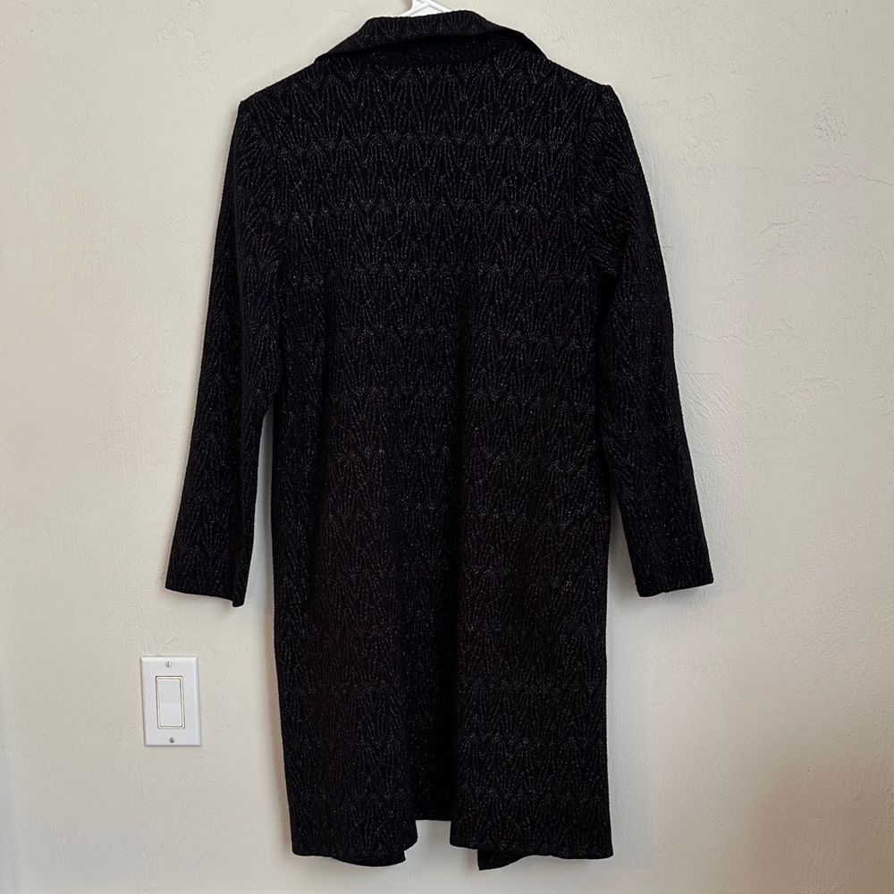 Black Metallic Shimmer Long Cardigan Duster Size M - Picture 6 of 7